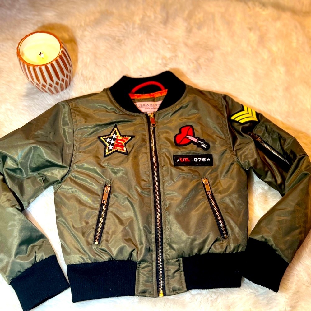 Urban Republic Sequence Patched Kid Girl's Bomber Jacket | Green |